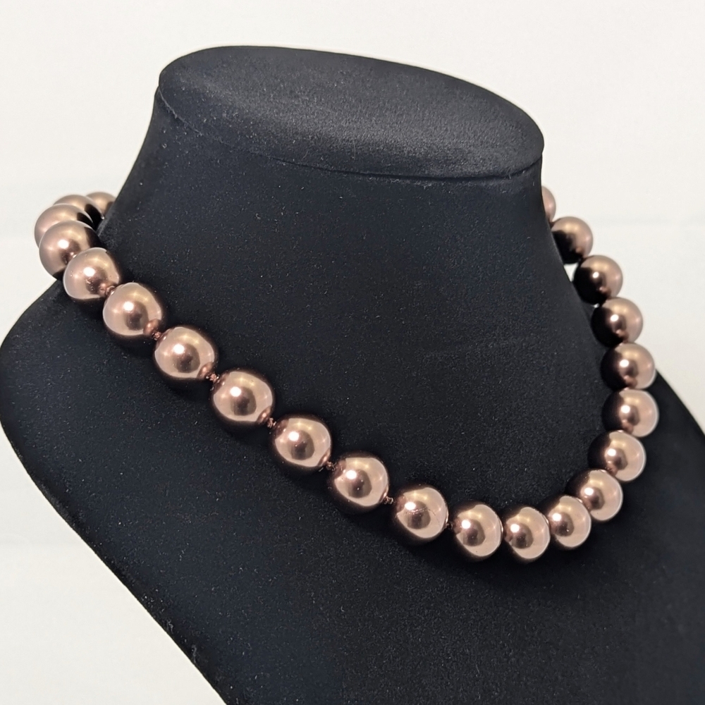 Patty Tobin 14mm Brandy Chocolate Shell Pearl Necklace Estate 130g • 925 Silver - Picture 4 of 11